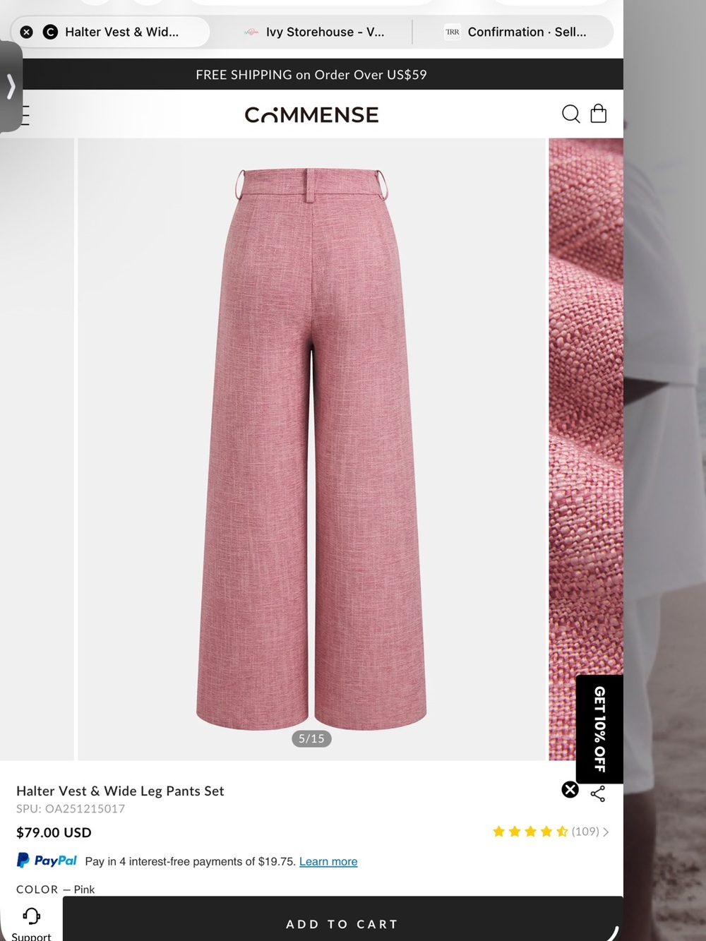 Commense Pink Halter Waistcoat with Wide-Leg Pants Size M - Picture 5 of 6